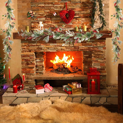 5.9FT Christmas Pine Needle Garland Pinecones Christmas Garland Artificial Christmas Garland with Holly Leaves Pine Needles Red Berry Holiday Garland for Winter Home Mantle Fireplace Stairs Decor