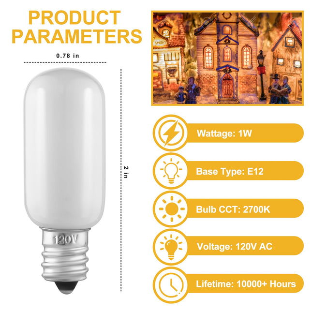 12 Pack Christmas Village Replacement Light Bulbs for E12 Candelabra Base Compatible with Dept 56 Accessories T20 LED Bulbs for Snow Villages Houses Christmas Tree Halloween Pumpkin