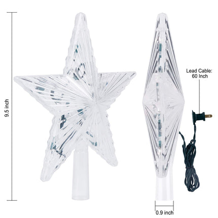 Christmas Tree Topper Lighted Star with Built-in 10 Replaceable Bulbs, 9.5” Clear Five-Pointed Star Tree Topper Plug in for Indoor Office Xmas Year Holiday Tree Decoration, Warm White