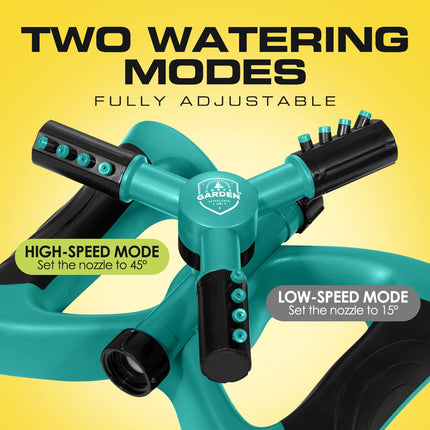 Joeys Sprinkler for Yard, Rotating Garden Sprinkler with 3 Adjustable Arms, Weighted Base, Expandable Connection, Lawn and Yard Sprinklers (Green)
