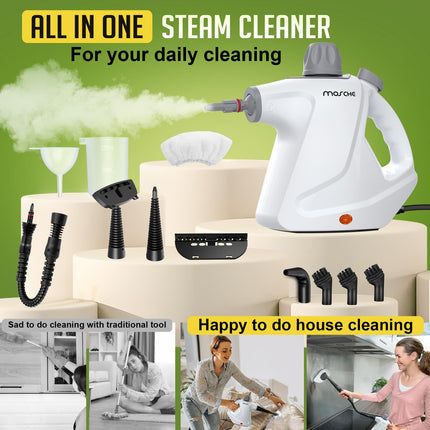 Multisurface Handheld Steam Cleaner With 11Pieces Accessories, 15.2Oz All Natural Pressurized Steamer For Cleaning, Multipurpose Steam Cleaner For Home To Remove Dirt, Grout, Tile, Grease And More