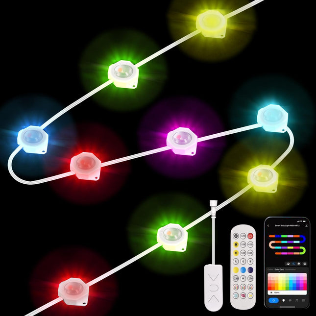 RGB IC Permanent Outdoor String Lights, IP65 Waterproof Eave Lights with Multiple Scenes Modes, Alexa, App Control, Smart LED Strip Lights for Roof Garden Balcony Porch Patio Gazebo, 25ft