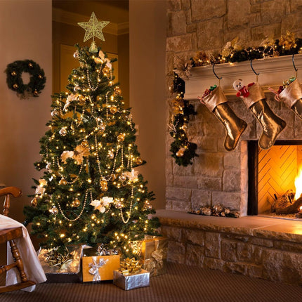 Unomor 10 Inch Christmas Star Tree Toppers – Gold Glittered Metal Hallow Design Tree Topper Star for 6ft to 7ft Christmas Tree