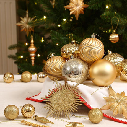 SHareconn 80pcs Christmas Balls Ornaments Set, Contemporary Light Luxury Set, Shatterproof Plastic Decor for Xmas Tree Holiday Wedding Party Decorations with Hanging Strings, Dark and Light Gold