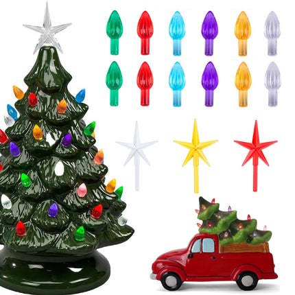 Ceramic Christmas Tree Replacement Lights Bulbs, Flame Shape Light up Artcraft Accessories for Ceramic Tree, Multicolor Medium Twist Light Ornaments, 120Pcs + 3 Star