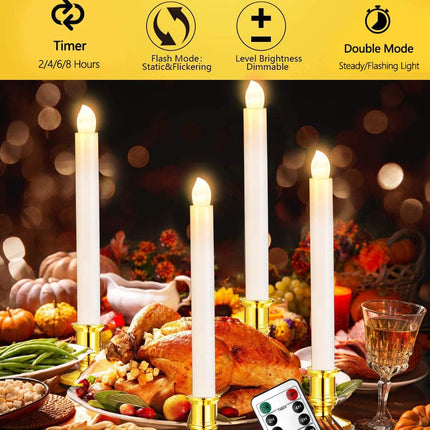 YAUNGEL Window Candles, 12 Pack LED Battery Operated Christmas Candles for Windows with Remote Timer Electric Candle Lights with Removable Candle Holders Suction Cups for Christmas Decorations