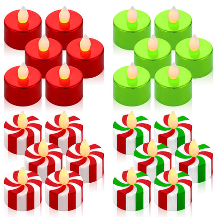 MTLEE 24 Pack Christmas Tealights Candles LED Flameless Tea Lights Candy Cane Striped Red Green Tealight Warm Yellow Tealight Votive Candles for Parties, Weddings, Birthdays and Home Decor