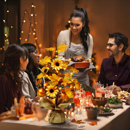 Fall Decorations for Home,18 Inch 20LED Thanksgiving Tree Lights Tabletop Decor for Room, Maple Leaf Pumpkin Battery Operated Artificial Tree Lights for Holiday Autumn Harvest Xmas Party Home