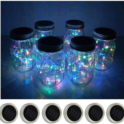 Decorman Solar Mason Jar Lid Lights, 6 Pack 10 LED Waterproof String Fairy Star Firefly Jar Lids Lights for Patio Garden Yard Lawn Party Wedding Christmas Decoration(Jars & Hangers Not Included)