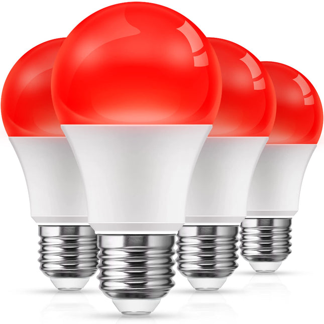 L LOHAS LED Red Light Bulbs Outdoor, Dusk to Dawn Sensor A19 Red Porch Lights 40W Equivalent, 6W Red Colored Light Bulb, Auto-On/Off E26 Base for Christmas, Party Wedding, Patio, Backyard 4 Pack