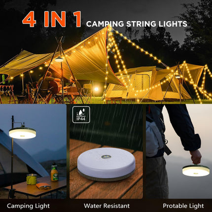65.6ft Camping String Lights,USB Rechargeable Outdoor String Lights with 8 Lighting Modes Warm White, Portable Camping Lights for Yard,Hiking,Decoration,Holiday Christmas