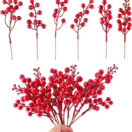 Crafare 30 Pack Artificial Red Berry Stems, Burgundy Red Berry Picks Holly Berries Branches for Christmas Tree Decorations Crafts Wedding Holiday Season Winter Décor Home Decor
