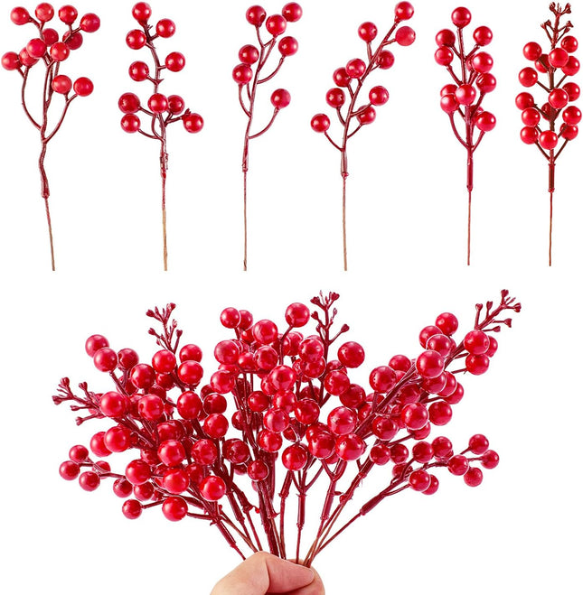 Crafare 30 Pack Artificial Red Berry Stems, Burgundy Red Berry Picks Holly Berries Branches for Christmas Tree Decorations Crafts Wedding Holiday Season Winter Décor Home Decor