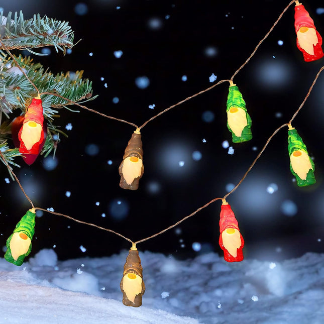 Christmas String Lights Gnome LED String Lights 5.9 Feet 10 Winter Garland Lights String Red Green White Lights String for Christmas Tree Supply Indoor Outdoor Garland(Charming Style)