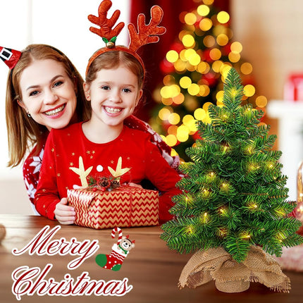 2FT Mini Christmas Tree with 72 Branch Tips, Prelit Tabletop Christmas Tree with 50 LED Lights, Small Artificial Christmas Tree for Best Holiday Home Decorations