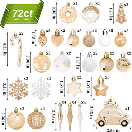 DeckTheHalls Christmas Ornaments 72 Count, Christmas Balls, Shatterproof Christmas Ornaments, Christmas Decorations for Tree, Gold Ornaments Christmas, Plastic Ornaments (Champagne)