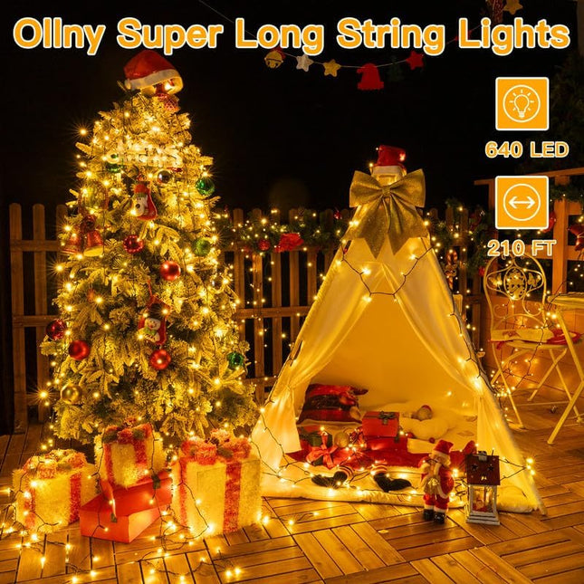 Ollny Christmas Lights, 210FT 640LED Color Changing Christmas Tree Lights with 11 Modes Remote Control, Waterproof Outdoor Christmas Lights for Outside Indoor Patio Weddings Xmas Decorations