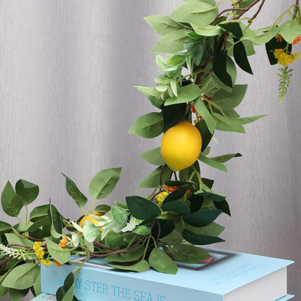 6 Ft Artificial Lemon Garland, Spring Greenery Garland with Lemons and Flowers, Summer Fruit Garland Wreath for Front Door Wall Table Wedding Decor