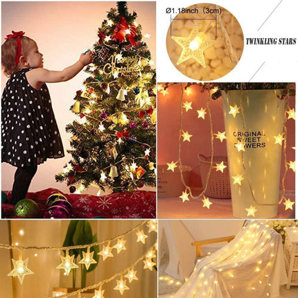 YoTelim Star String Lights Battery Operated，Water Proof 33FT 100 LED Fairy Christmas Lights 8 Modes with Remote Control, for Home, Party, Wedding, Garden Decoration Warm White