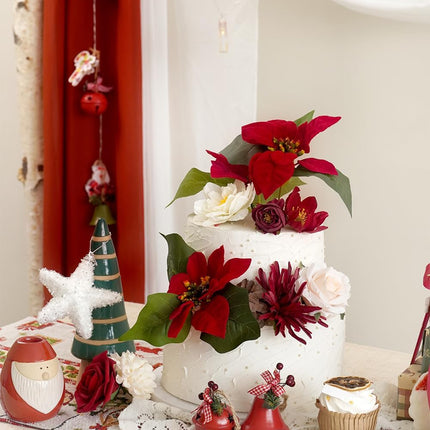 Artificial Flower Box Set Christmas red Themed Floral Decorations，Silk Fake Flowers for DIY Centerpieces Cake Decorations, Xmas Wreath Floral Arrangements Party (Merry Christmas Red)