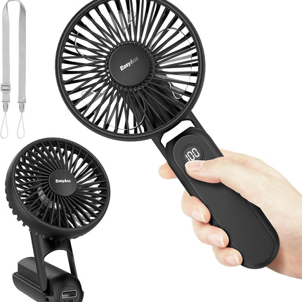 Easyacc Portable Fan For Travel,Rechargeable Handheld Fan, 5 Speed Ultra Quiet 18H Max Cooling Time] With Backup Power Digital