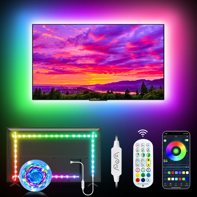 Daymeet LED Lights for TV, RGB 9.84ft TV LED Lights for 32-43in TV, Dreamcolor RGB Music Sync TV Backlight Color Changing, APP Remote Control TV LED Strip Lights for Home Gaming Room Xmas Decor