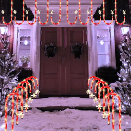 Christmas Candy Cane Lights with Snowflake, Solar Christmas Pathway Lights Outdoor Waterproof Landscape Lights Christmas Decorative Lights for Patio Garden Yard Street Park Christmas Holiday, 10 Pack