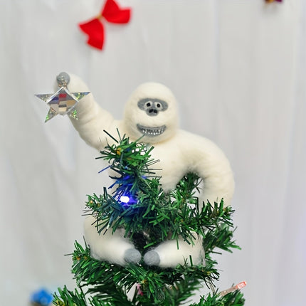 Christmas Tree Topper, Abominable Snow Monster Christmas Tree Ornament, Handmade Abominable Chimpanzees Hugger with Star, Xmas Tree Topper for Christmas Tree Ornament Decoration (White)