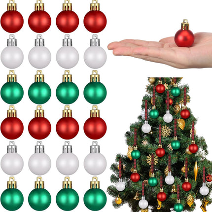 Wettarn 54 Pc Mini Red Green and White Christmas Ball Ornaments 1.18 Inch Shatterproof Small Plastic Hanging Ornament for Xmas Tree Wreath Holiday Decor