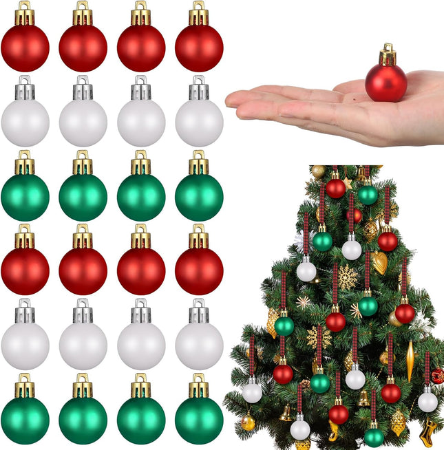 Wettarn 54 Pc Mini Red Green and White Christmas Ball Ornaments 1.18 Inch Shatterproof Small Plastic Hanging Ornament for Xmas Tree Wreath Holiday Decor