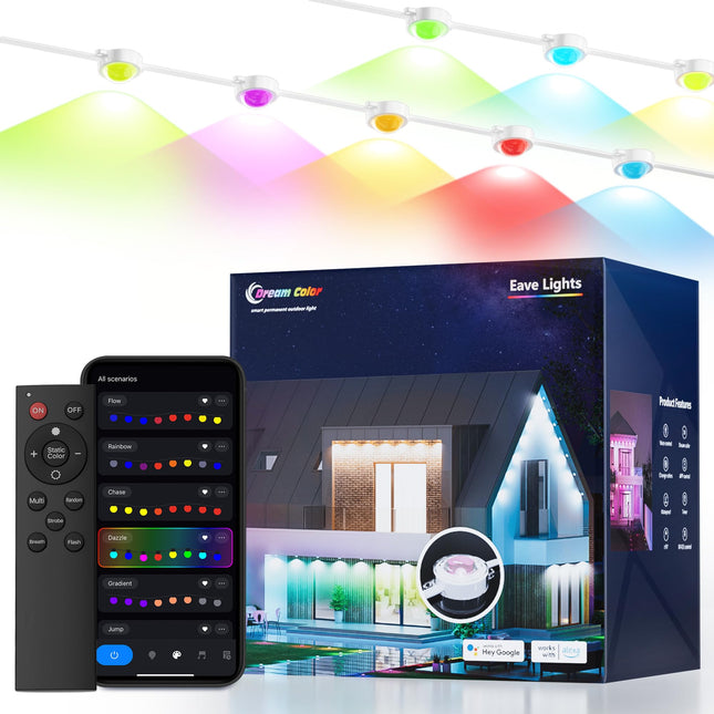 Permanent Outdoor Lights, 100ft with 80 LED Lights, Smart Permanent Outdoor Lights, APP/Voice/Remote IP67 Waterproof Permanent Outdoor Lights for House Work with Alexa, Google Assistant