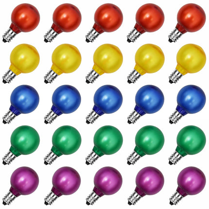 25 Pack G40 Frosted Multi-Color LED Replacement Bulbs, Shatterproof LED Globe Light Bulbs for Indoor Outdoor Christmas String Lights, 0.6W Energy Saving String Light Bulbs, E12/C7 Candelabra Base