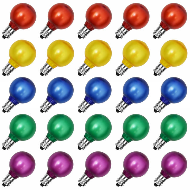 25 Pack G40 Frosted Multi-Color LED Replacement Bulbs, Shatterproof LED Globe Light Bulbs for Indoor Outdoor Christmas String Lights, 0.6W Energy Saving String Light Bulbs, E12/C7 Candelabra Base