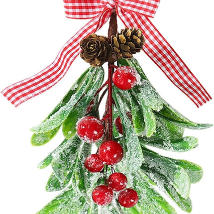 Mistletoe Decoration - Mistletoe Christmas Decor Plaid Bow Red Berries Christmas Ball Ornaments,Kissing Ball Artificial Dry Leaf Hanging Decoration Mistletoe Herb for Tree/Door 1