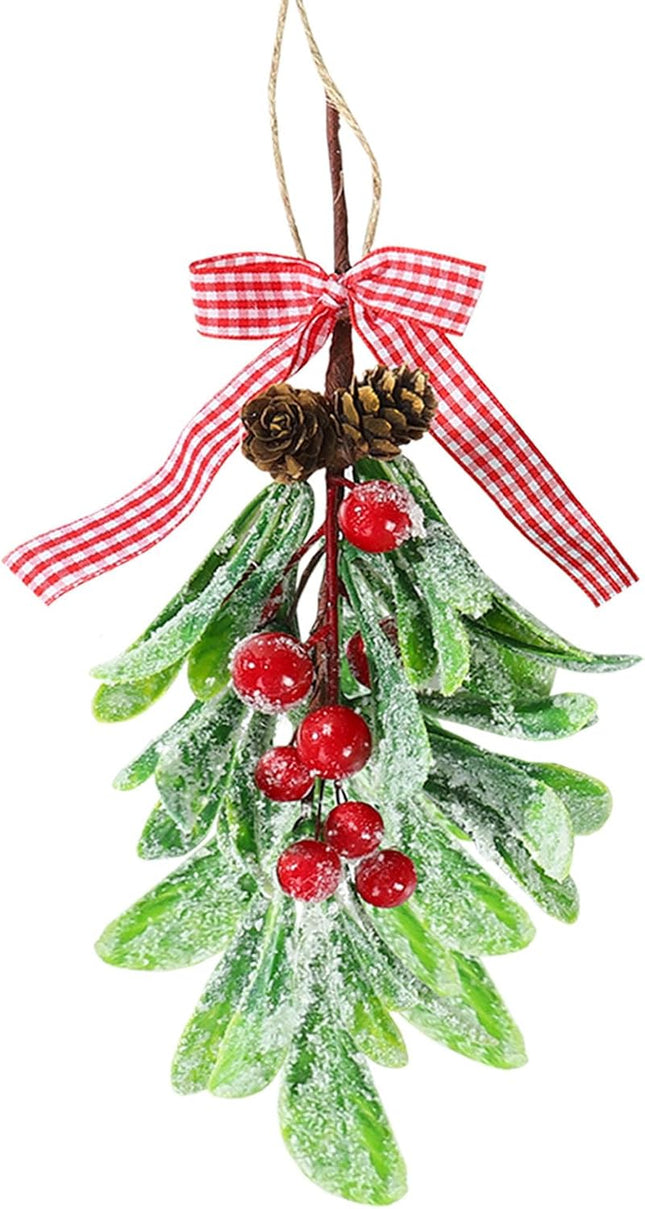 Mistletoe Decoration - Mistletoe Christmas Decor Plaid Bow Red Berries Christmas Ball Ornaments,Kissing Ball Artificial Dry Leaf Hanging Decoration Mistletoe Herb for Tree/Door 1