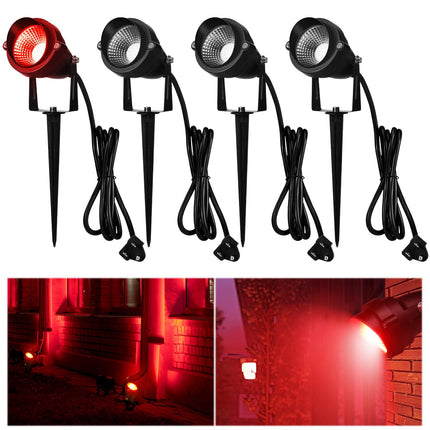 4 Pcs Christmas Red Spotlight Outdoor Plug in Landscape Lighting 12w Ip66 Waterproof LED Lights with Spiked Stand 270° Adjustable Outdoor Spot Lights for Holiday Yard, Lawn, Garden, Tree, Flags
