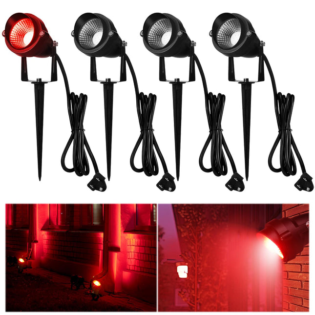 4 Pcs Christmas Red Spotlight Outdoor Plug in Landscape Lighting 12w Ip66 Waterproof LED Lights with Spiked Stand 270° Adjustable Outdoor Spot Lights for Holiday Yard, Lawn, Garden, Tree, Flags