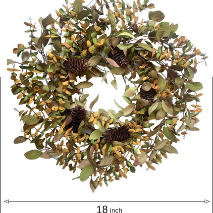 Fall Wreath with Pine Cones and Eucalyptus Leaves, Harvest Wreath for Front Door Farmhouse Indoor Festival Home Thanksgiving Decor,20 Inch