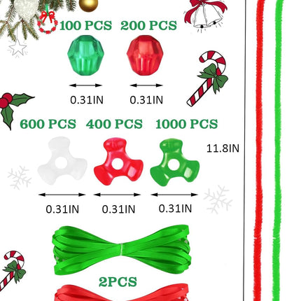 Lanstics 60 Sets Christmas Craft for Kids Beaded Ornament Kit Including 30 Sets Wreath, 30 Sets Candy Cane for Xmas Craft Tree Decorations Adults Kids Holiday Party (Assembly Needed)