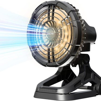 Portable Fan Rechargeable, 22000Mah Battery Operate Camping Fan With Led Light, 360° Oscillating Desk Fan With Timer, Hook