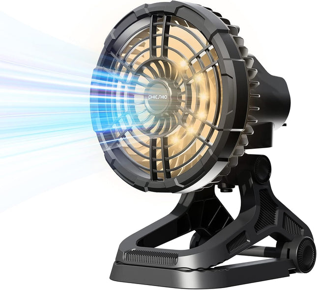 Portable Fan Rechargeable, 22000Mah Battery Operate Camping Fan With Led Light, 360° Oscillating Desk Fan With Timer, Hook