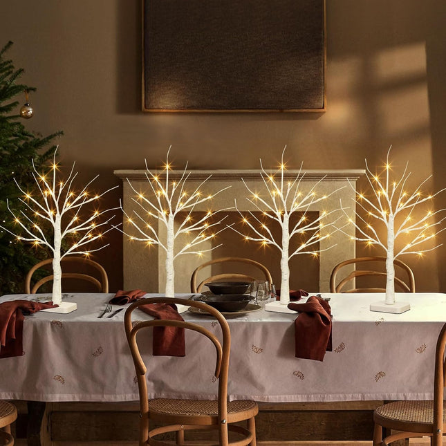 EAMBRITE Birch Tree with LED Lights for Christmas Decorations Indoor, Lighted Tabletop Tree 22 in 24 LED White Twig Battery Operated Mini Small Artificial Trees for Home Table Centerpiece Mantel 4pcs