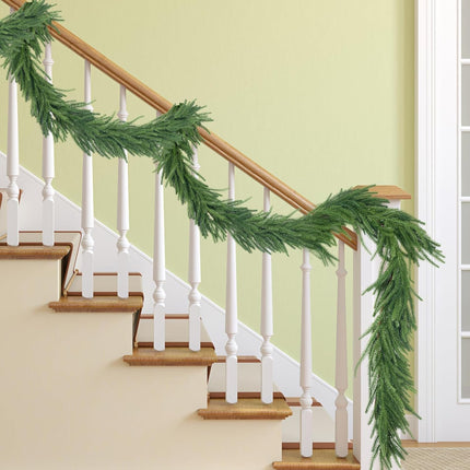 Norfolk Pine Garland, Realistic Christmas Garland, Dense Real Touch Norfolk Pine Garland Faux Cedar Garland Artificial Realistic Greenery Christmas Garland for Mantle Fireplace Table Wall