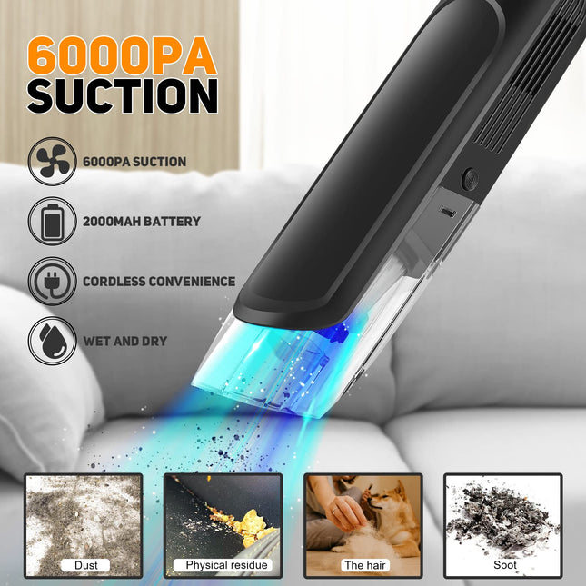 Handheld Vacuum, Car Vacuum Cleaner Cordless, Mini Portable Rechargeable Wireless Vacuum Cleaner For Pet Hair, Home, And Car Cleaning, Up To 30 Mins Runtime