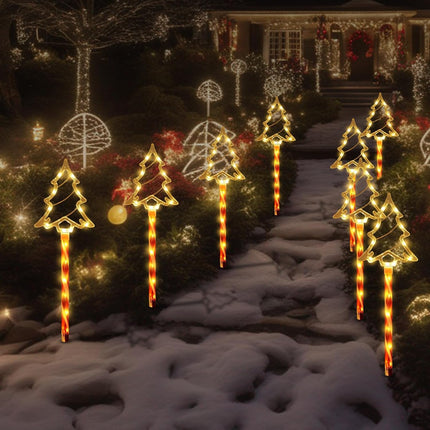 Solar Christmas Pathway Lights, Solar Tree Lights with Candy Cane Christmas Decorations Outdoor, Waterproof Solar Garden Stake Lights for Patio, Yard, Garden, Lawn Christmas Holiday Decor, 4 Pack
