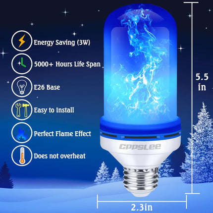 CPPSLEE LED Flame Light Bulbs, 4 Modes Flickering Light Bulbs, E26 Base Fire Flame Bulb, Christmas Decorations Outdoor Indoor, Christmas Light Bulbs (Blue, 4 Pack)