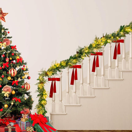 9 FT Artificial Christmas Garland Pre-Lit with 50 LED Lights, Battery Operated with Timer, Greenery Garland Decorated with Pinecones, Needle for Mantle Stairs, Indoor Outdoor Christmas Decorations