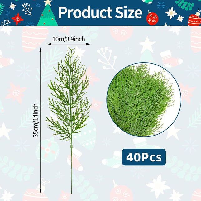 40 Pcs 14-Inch Artificial Greenery Stems, Christmas Picks, Pine Tree Decor Branches, Realistic Faux Cedar Pine Sprigs for Holiday Floral Arrangements, Wreaths, Craft DIY and Home Xmas Decorations
