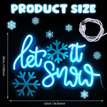 Let It Snow Neon Sign Christmas Neon Light Winter LED Sign 11.8 x 16.5 Inch Snowflake Window Light Wall Art Decoration USB Powered for Christmas winter Birthday Ceremony Party Decor