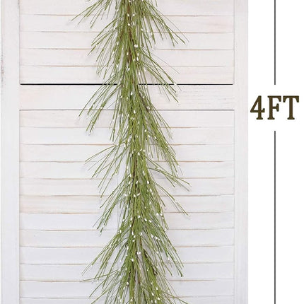 idyllic 4FT Garland with Artificial White Berries, Pine Needles Fake Hanging Vine Plant for Home Decoration